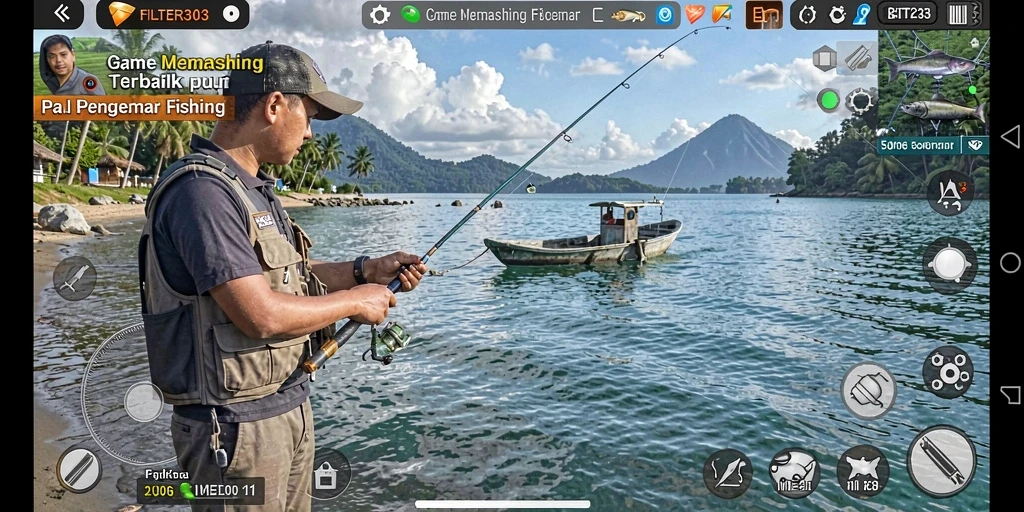 Screenshot gameplay FILTER303 menampilkan aksi memancing yang seru dan menantang.