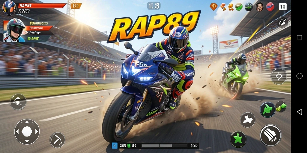Screenshot menunjukkan aksi balap motor yang mendebarkan.