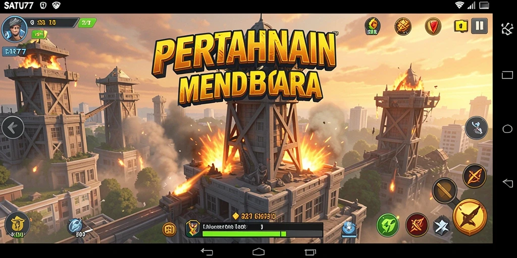 Tampilan gameplay SATU77 yang seru dengan elemen Tower Defense.