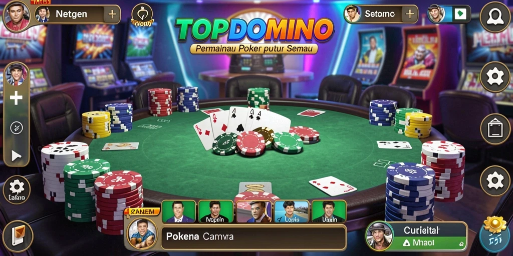 Tampilan gameplay seru di TOPDOMINO, nikmati permainan poker.